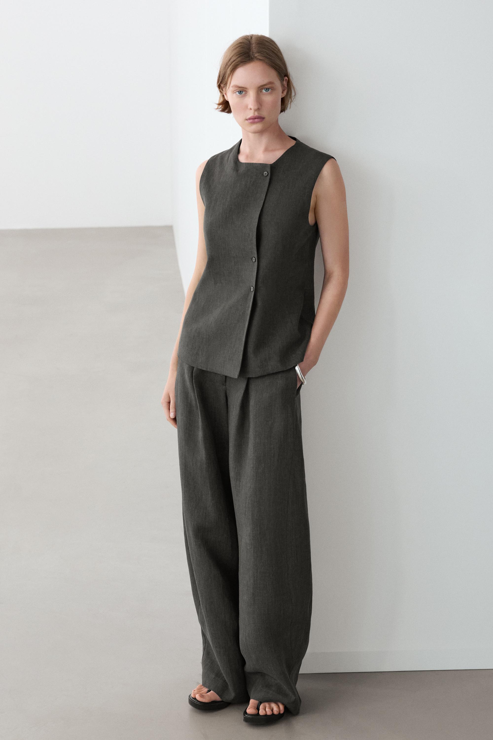 Gilet mélangé croisé boutons lin